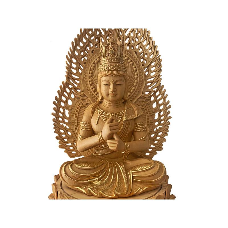 仏像 大日如来 柘植 六角鬼面麒麟台座 二重火炎光背 眼入 仏切金 2.0寸 真言宗 木彫_5