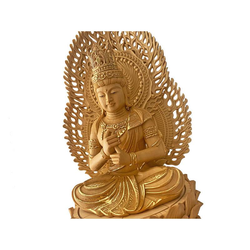 仏像 大日如来 柘植 六角鬼面麒麟台座 二重火炎光背 眼入 仏切金 3.0寸