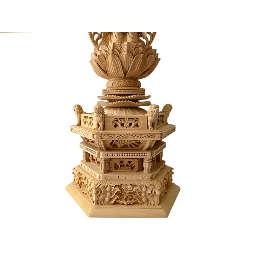 仏教美術　柘植彫刻　西立弥陀像　仏像　華鬘台　C　8845 仏像 西立弥陀 柘植 六角鬼面麒麟台座 西型光背 眼入 仏切金 5.0寸