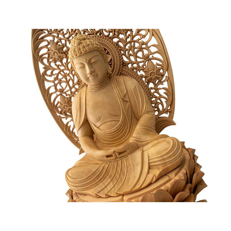 仏像 座弥陀 柘植 八角台座 唐草光背 2.5寸 天台宗 阿弥陀 木製 木彫 仏具_1