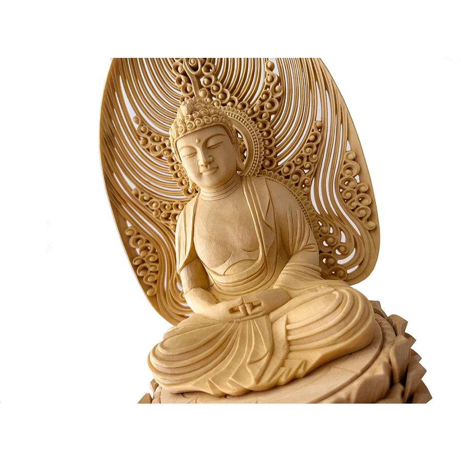 仏像 座弥陀 柘植 八角台座 水煙光背 3.0寸 阿弥陀 天台宗_1