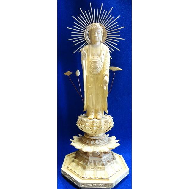 仏像 東立弥陀 柘植 八角茴香基礎 3.5寸 真宗大谷派 東 仏具 楽器、手芸、コレクション-仏像