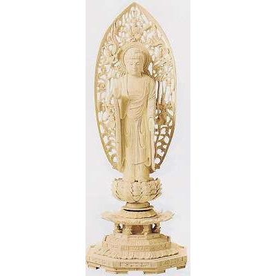 仏像 舟立弥陀 柘植 八角台座 舟型 飛天光背 4.5寸 仏具 阿弥陀 浄土宗