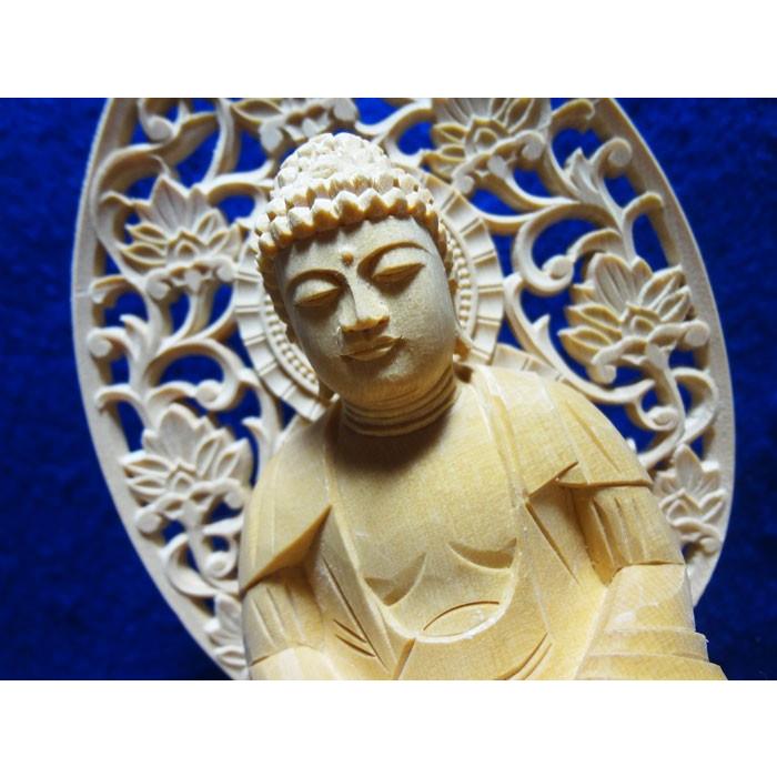座釈迦 柘植 六角台座 唐草光背 2.0寸 禅宗 曹洞宗 臨済宗 釈迦如来 釈迦如来坐像 仏像 【羅刹】 釈迦如来 お釈迦様