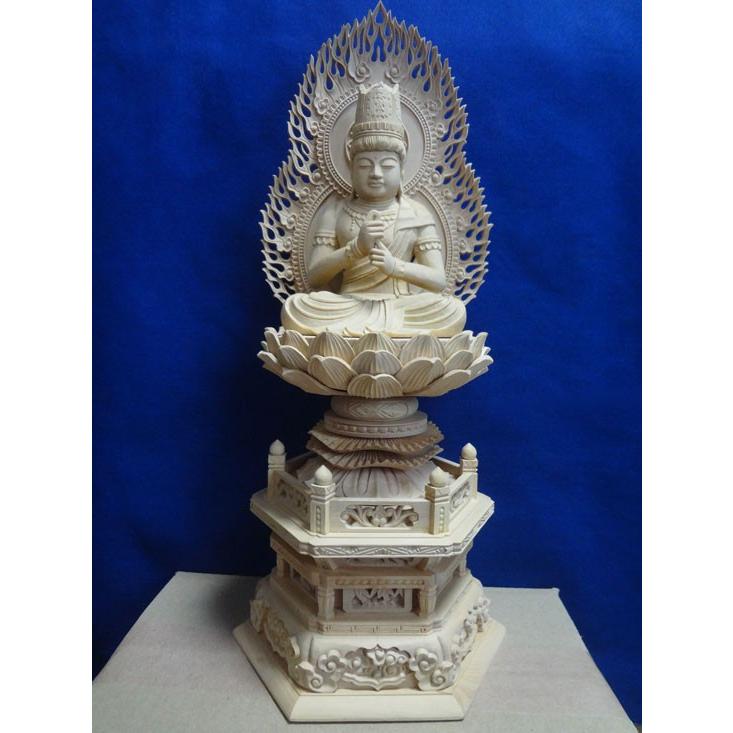 仏像 大日如来 真言宗 柘植 六角台座 火炎光背 2.5寸