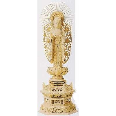 仏像 西立弥陀 柘植 六角基礎 西型光輪 5.0寸 仏具 浄土真宗本願寺派 西 楽器、手芸、コレクション-仏像-美術、工芸品