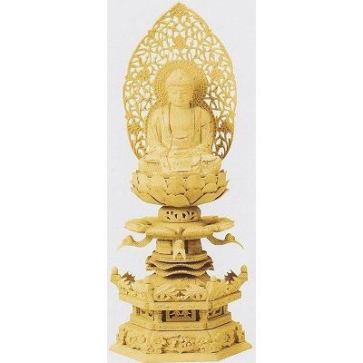 仏像 座釈迦 柘植 六角台座ケマン付 唐草光背 金泥書 2.0寸 釈迦如来 仏具 禅宗 曹洞宗 臨済宗 木彫