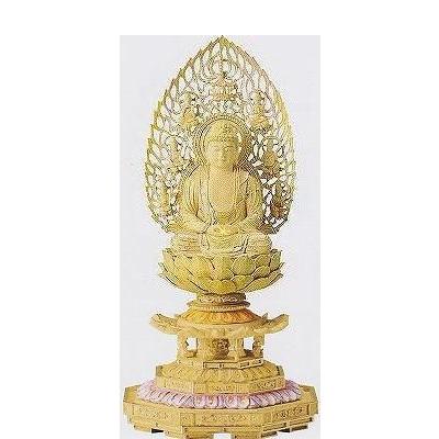 仏像 座弥陀 柘植 八角台座 飛天光背 切金 淡彩 2.5寸 阿弥陀 天台宗