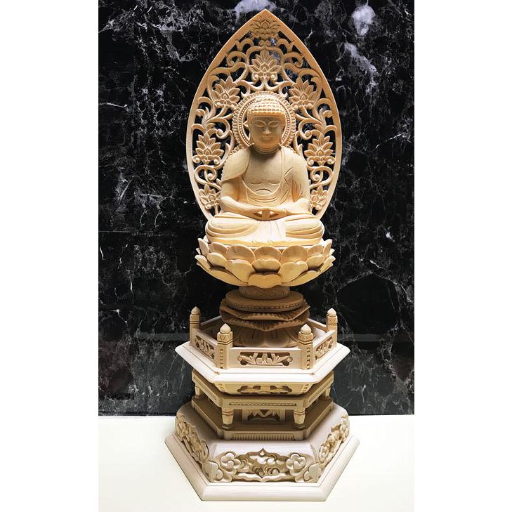 天台宗 仏像 総ヒノキ 六角台座 座弥陀 3.5寸