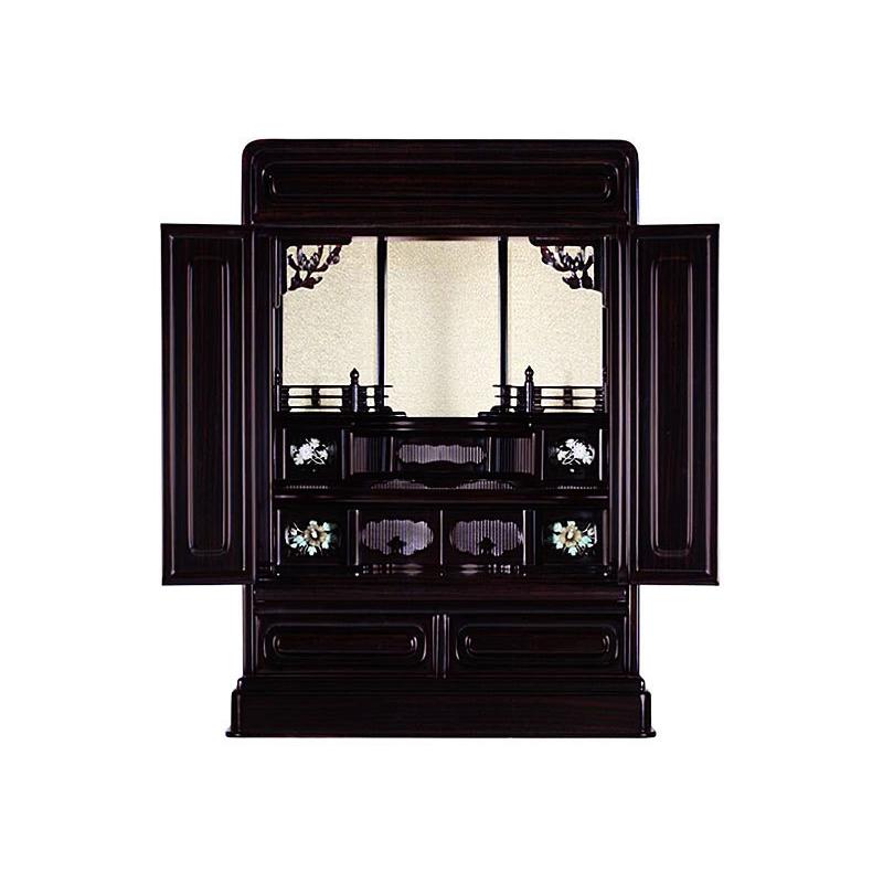 唐木仏壇 仏壇 黒壇調 蒔絵 丸須弥 蘭月 背板ドンス 上置き 23号 仏壇-キッチン、日用品、文具