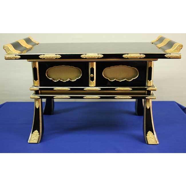 仏具 経机 机 卓 黒 面金 中京型 塗り 金具打 14号 送料無料 : 仏壇