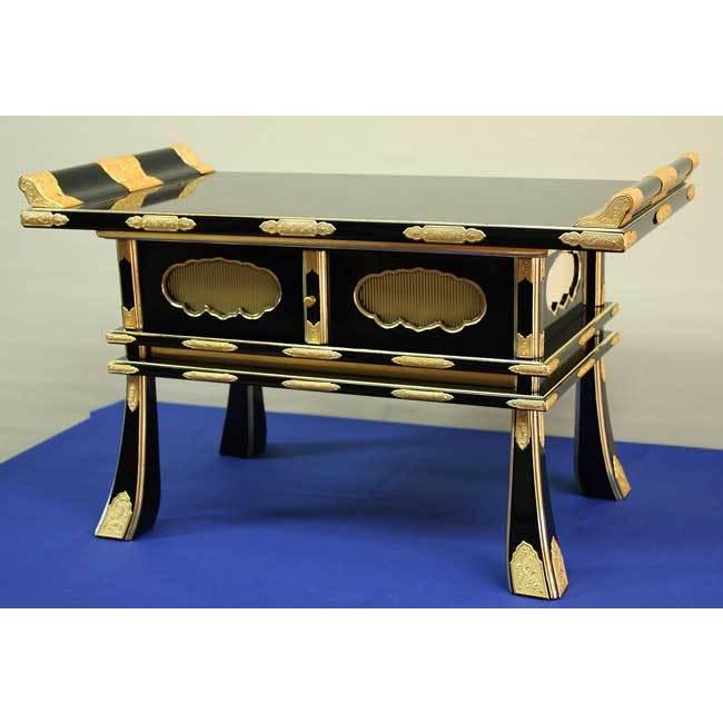仏具 経机 机 卓 黒 面金 中京型 塗り 金具打 14号 送料無料 : 仏壇