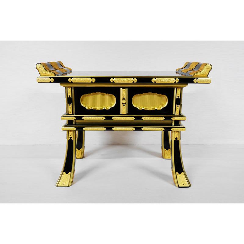 仏具 経机 机 卓 黒 面金 中京型 塗り 金具打 14号 送料無料 : 仏壇