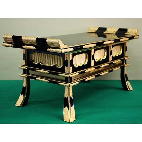 経机3尺5寸 黒塗 総金具打 四方 引き出しあり