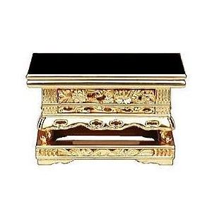 仏具 経机 机 卓 真宗大谷派 東 前三段 華鋲卓 花鋲卓 4.0寸 黒塗り