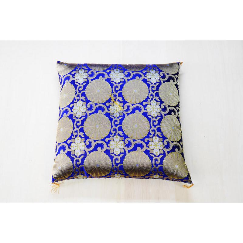 仏具 座布団 仏前 シルクサテン 十六菊 金通 青紫