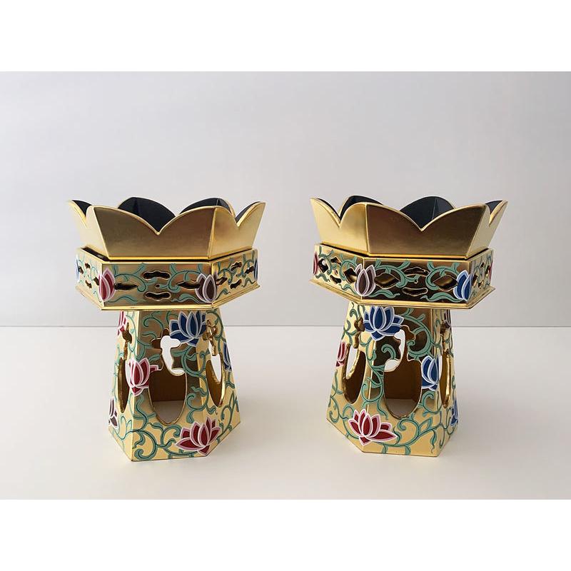 PC ホーム＆キッチン 木製 純金箔 八角花束 花立 唐草彩色 2.5号