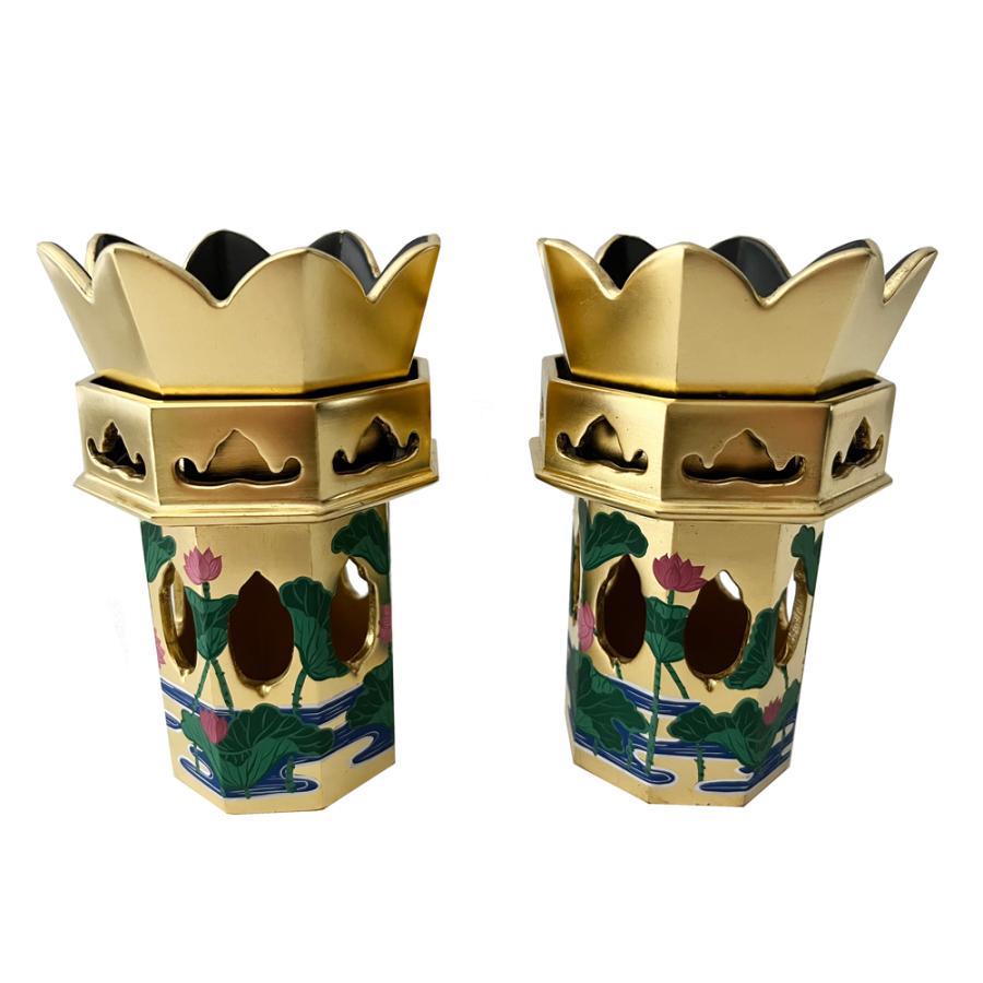 木製 純金箔 八角花束 花立 唐草彩色 2.5号 木製 純金箔 八角花束 花立 唐草彩色 2.5号