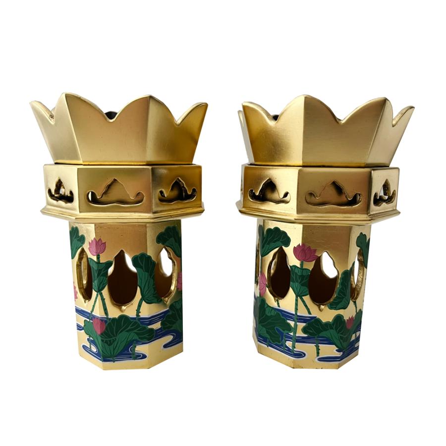 木製 純金箔 八角花束 花立 唐草彩色 2.5号