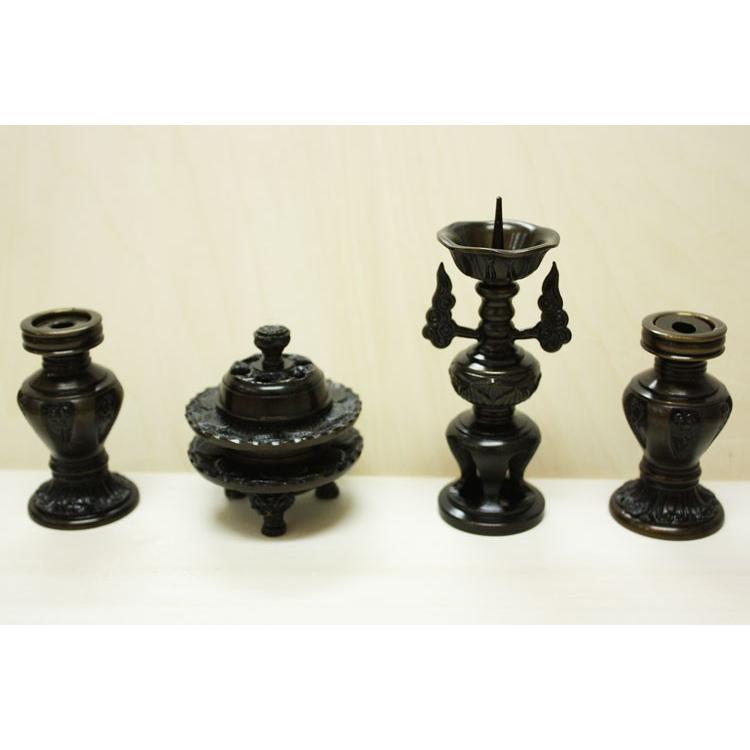 仏具 火立 香炉 花鋲 西用彫入 四具足 2.0寸 浄土真宗本願寺派 西