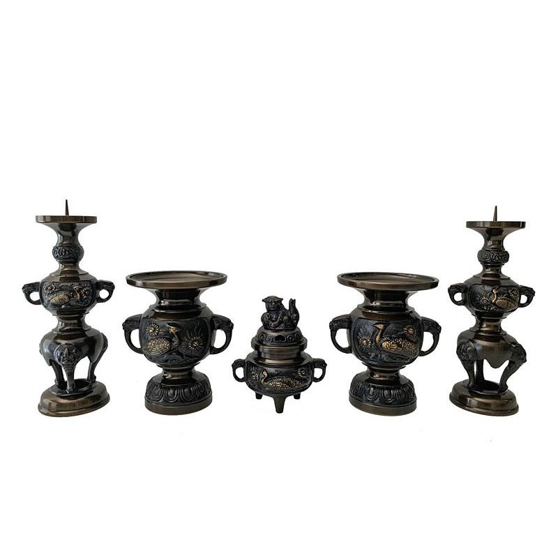 仏具 孔雀 五具足 京色 3.5寸 仏具セット 【浄土真宗本願寺派 西