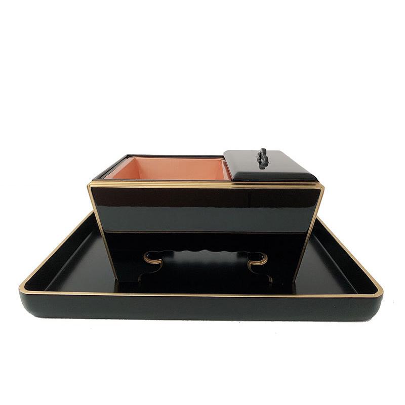 焼香セット 仏具 木製 上香炉 黒 6寸 焼香盆セット 蓮蒔絵入 フチ金