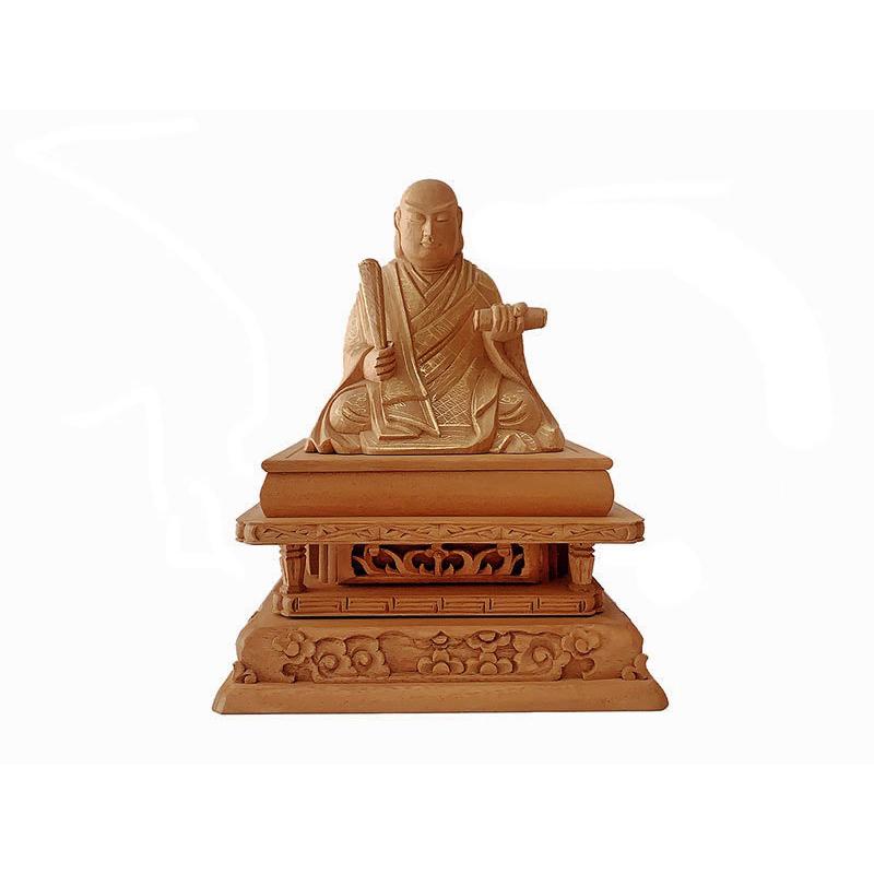 仏像 日蓮宗 楠木地彫 日蓮上人 金泥書 2.5寸 木彫