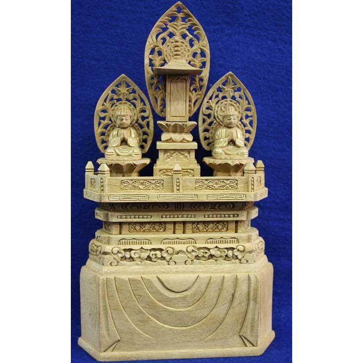 仏像 三宝尊 楠木 金泥書 1.2寸 仏具 日蓮宗