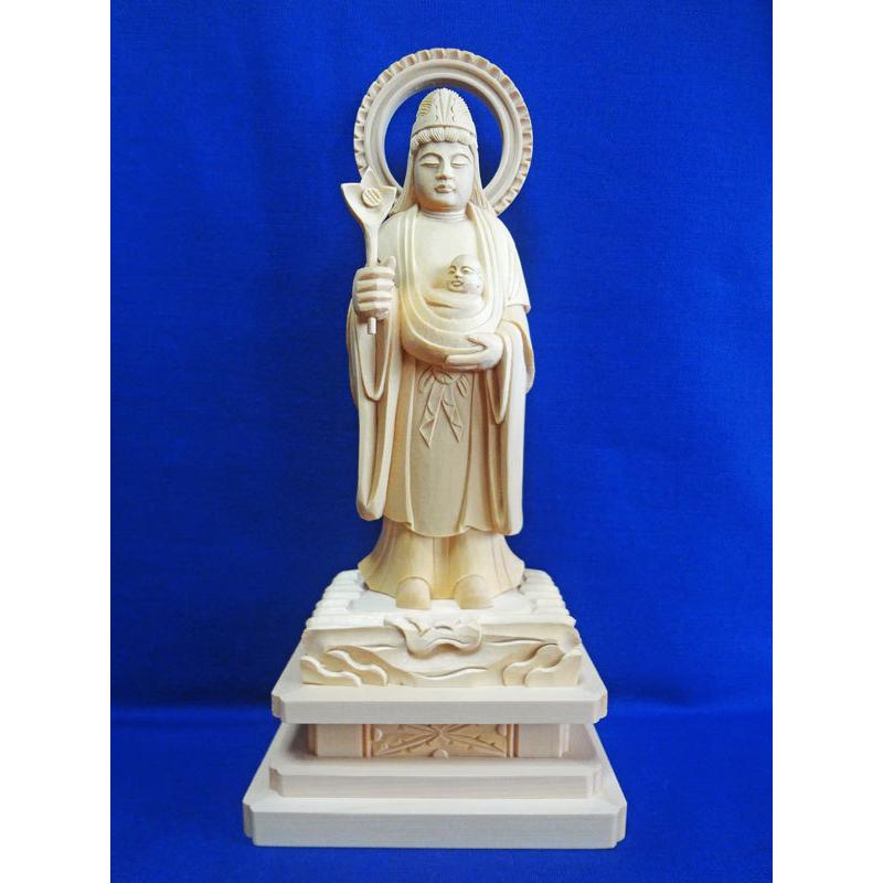 仏像 子安鬼子母神 総白木 4.0寸 佛具 仏具 木彫