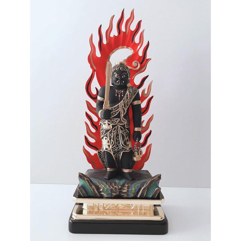 仏像 不動明王 彩色 5.0寸 真言宗 木製 不動尊 木彫 : 仏壇職人 関工作