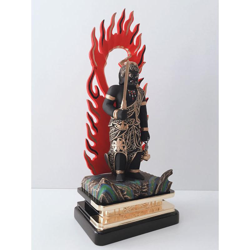 仏像 不動明王 彩色 5.0寸 真言宗 木製 不動尊 木彫 : 仏壇職人 関工作