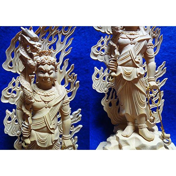 不動明王 上彫 | 仏像 （高さ：250mm 本柘植(ツゲ) 眼入 4.5寸 柘植 