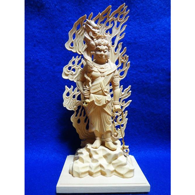 仏像 不動明王 不動尊 柘植 眼入 上彫 5.0寸 真言宗 木製