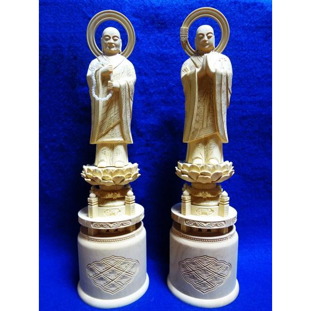 仏像 法然上人 善導大師 両大師 総柘植 金泥書 3.5寸 仏具 浄土宗 ツゲ