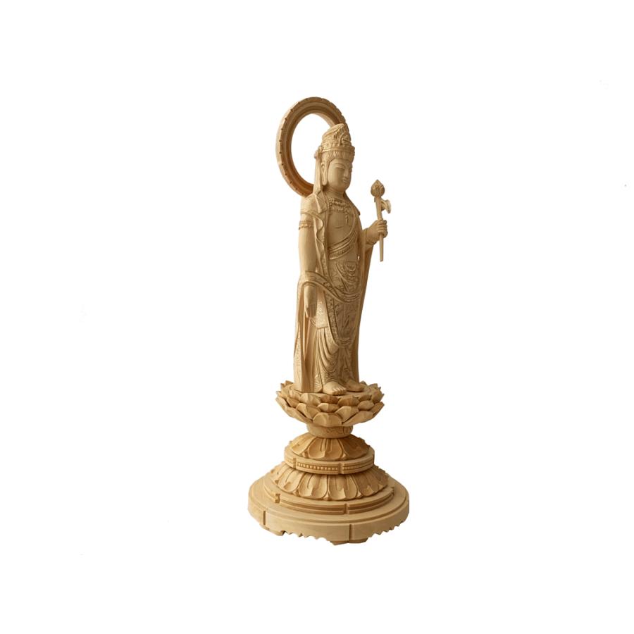 仏像 聖観音 輪光背 総柘植 丸台座 仏金泥 3.5寸 仏具 : 仏壇職人 関 