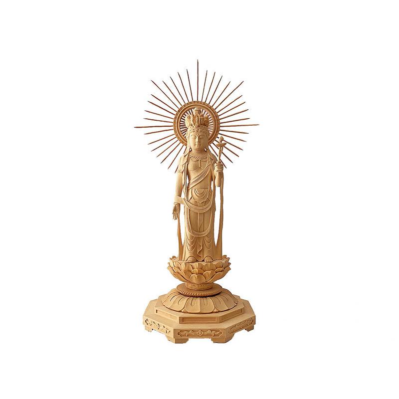 仏像 十一面観音 櫛光背 総柘植 八角台座 3.5寸 木彫 【公式通販】