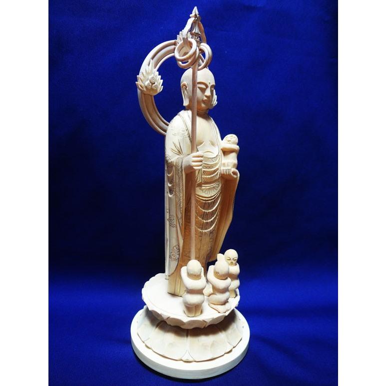 仏像 総柘植 水子地蔵 丸台 輪光背 金泥書 3.5寸 楽器、手芸