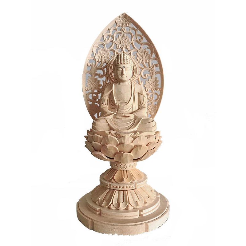 仏教美術 桧彫刻 釈迦如来座像 仏像 蓮華台 C 9251