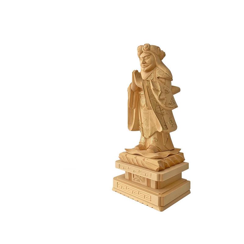 【新品・未使用】 中山鬼子母神　金泥　顔書き　上彫　柘植　総高さ約11㎝ 仏像 中山鬼子母神 総柘植 日蓮宗 金泥書 3.5寸 仏具 ツゲ : 仏壇職人