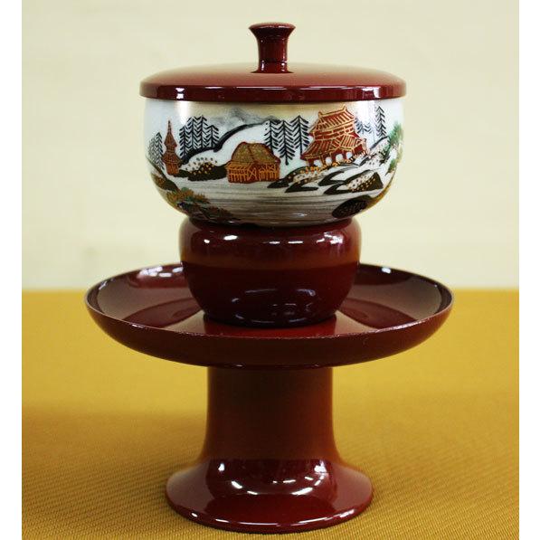 九谷焼 仏具 高茶台 湯呑 セット 朱 茶湯器 仏具セット : 仏壇