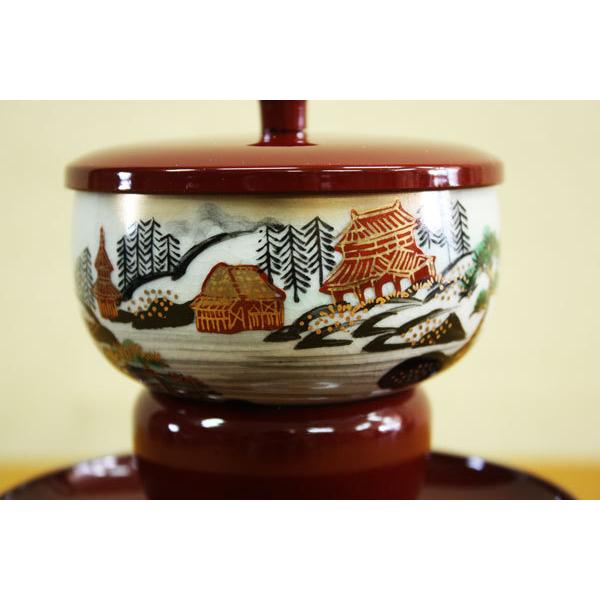九谷焼 仏具 高茶台 湯呑 セット 朱 茶湯器 仏具セット : 仏壇