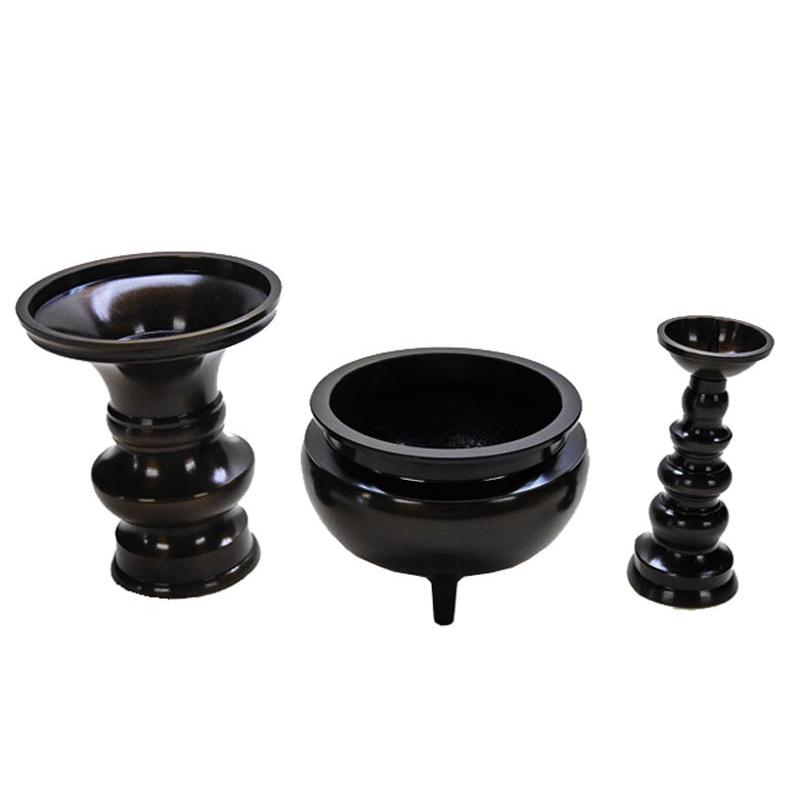 【国産】 三具足 花立 火立 香炉 色付 4.0寸 仏具セット 仏具 浄土宗 禅宗 天台宗 真言宗 各宗派