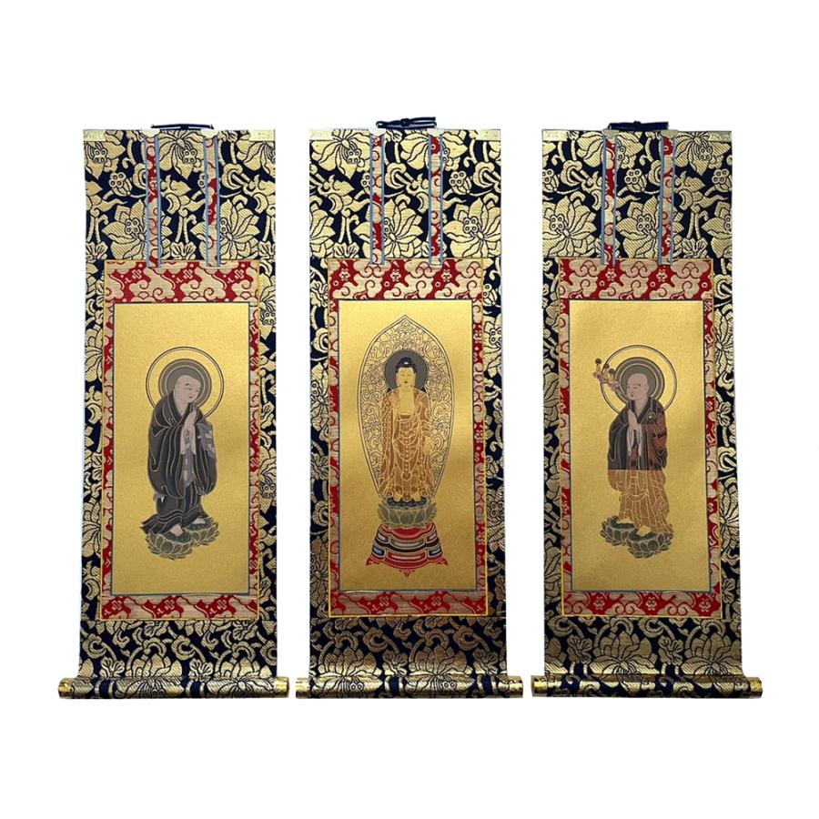 軍人の信念を表した掛軸 仏壇 掛け軸 脇侍 / モダン掛軸 ダークブラウン 小サイズ 二枚一