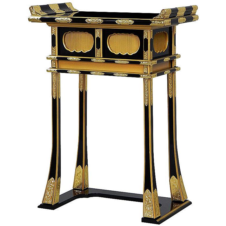 経机3尺5寸 黒塗 総金具打 四方 引き出しあり 仏具 寺院用