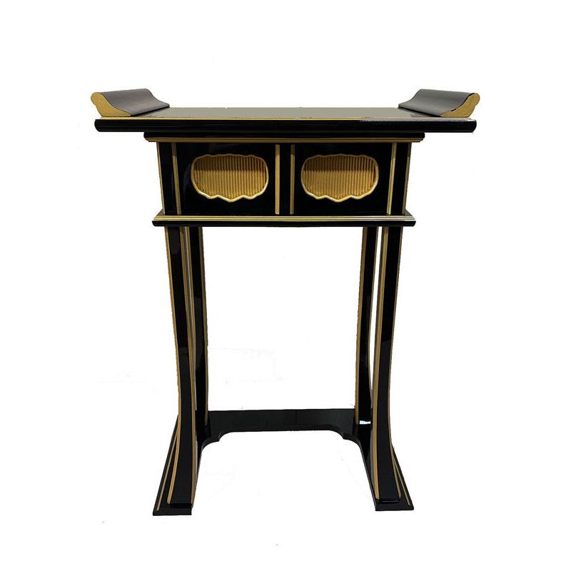 【送料無料】【希少】木製高級寺院仏具　経机 　骨董品 仏具 寺院用 経机 机 卓 木製 背高経机 黒 18寸 1尺8寸 寺院仏具