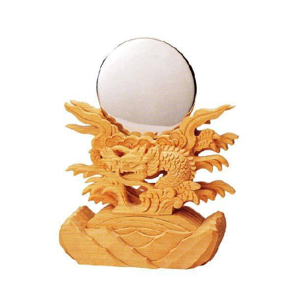 【神棚・神具】極上竜彫神鏡台付 2.5寸 （高さ15.3cm×幅11.7cm） 3cm×幅11