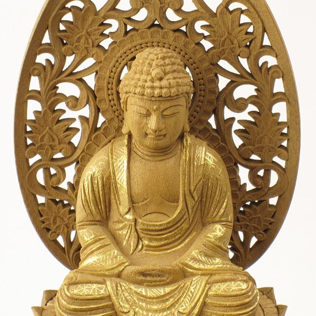 仏像 座釈迦如来 ２寸 楠 六角台座 金泥書 高さ25.6×幅11.5×奥行8.6cm_9