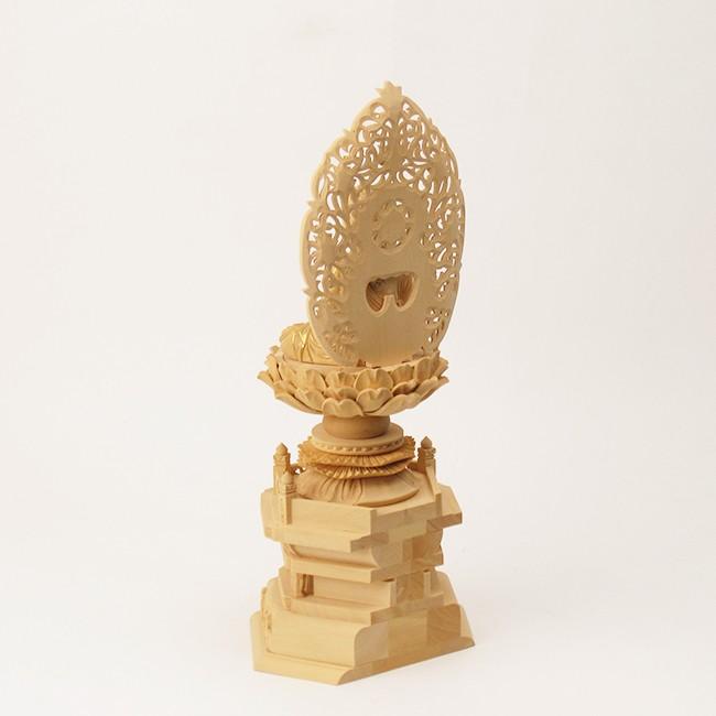 仏像 座釈迦如来 2.5寸 柘植 六角台座 金泥書 高さ30.2×幅13.6×奥行