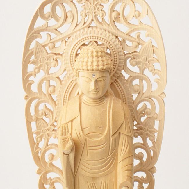 仏像　舟立弥陀　六角台座 仏像 舟立弥陀 3.5寸(白木・六角台座) 高さ27.6cm×幅10.4cm【送料無料