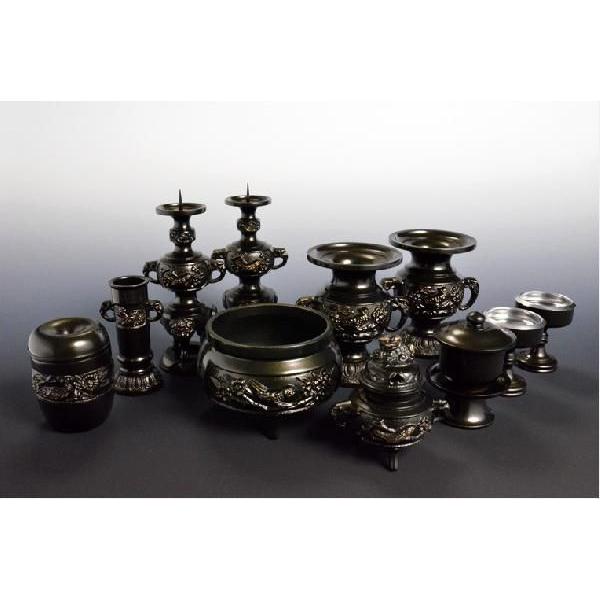 大型仏壇用 高級仏具11点セット【花鳥:3.5寸 黒光色】鋳物 送料 大型仏壇用 高級仏具11点セット【花鳥:3.5寸 黒光色】鋳物 送料